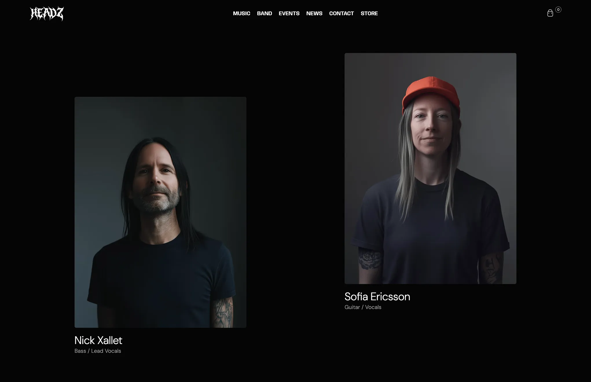 Page de présentation des musiciens du groupe