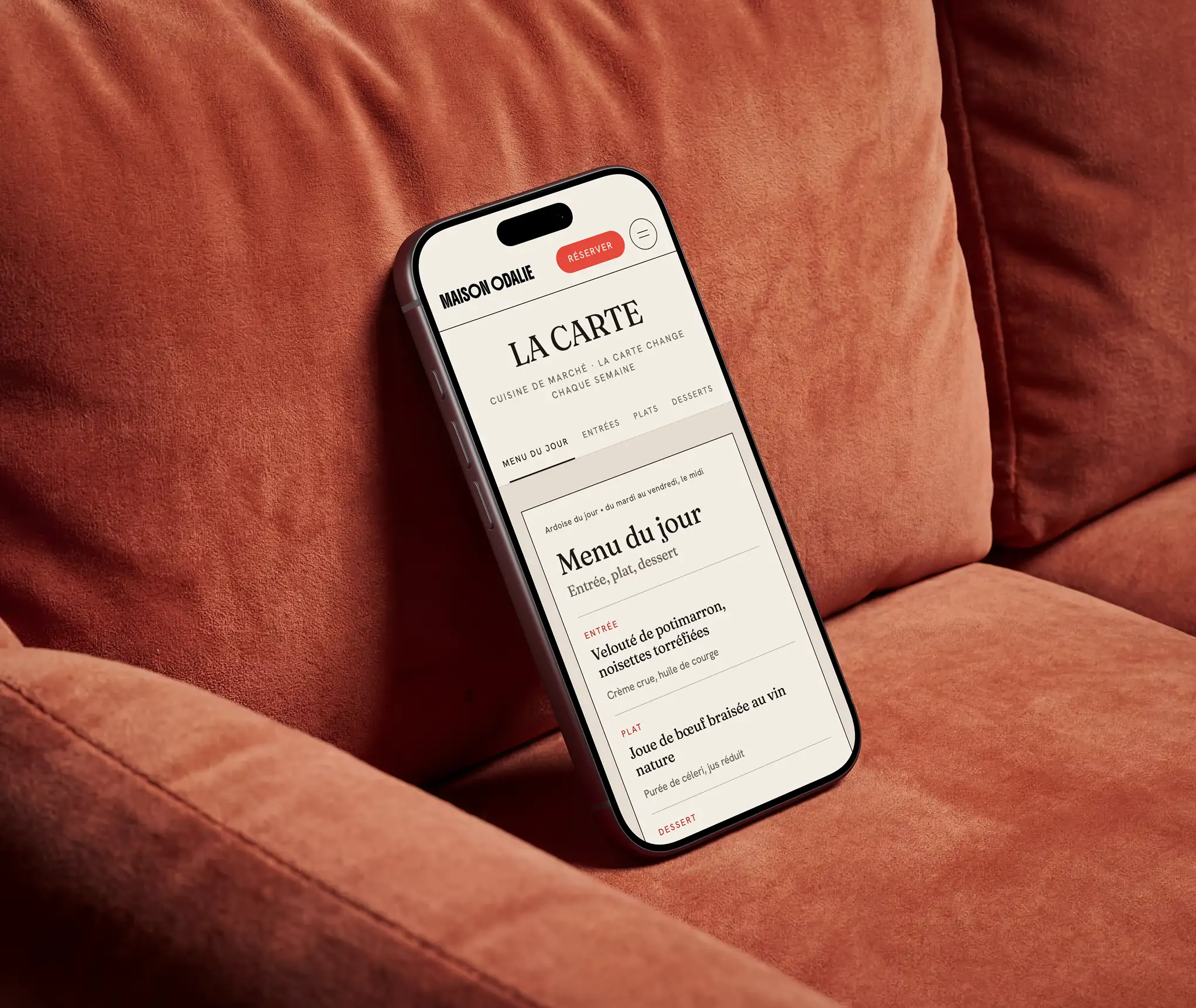 Carte du restaurant consultée sur smartphone