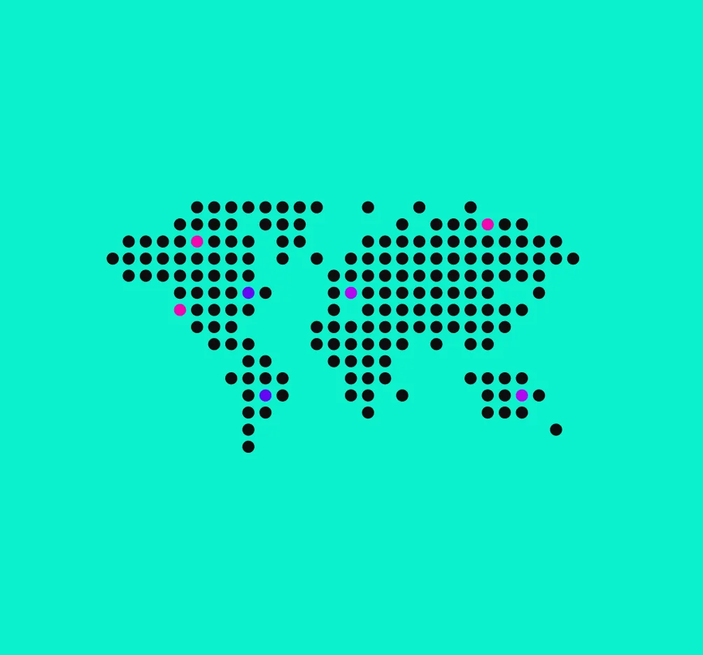 Carte du monde en points pour illustrer la couverture mondiale
