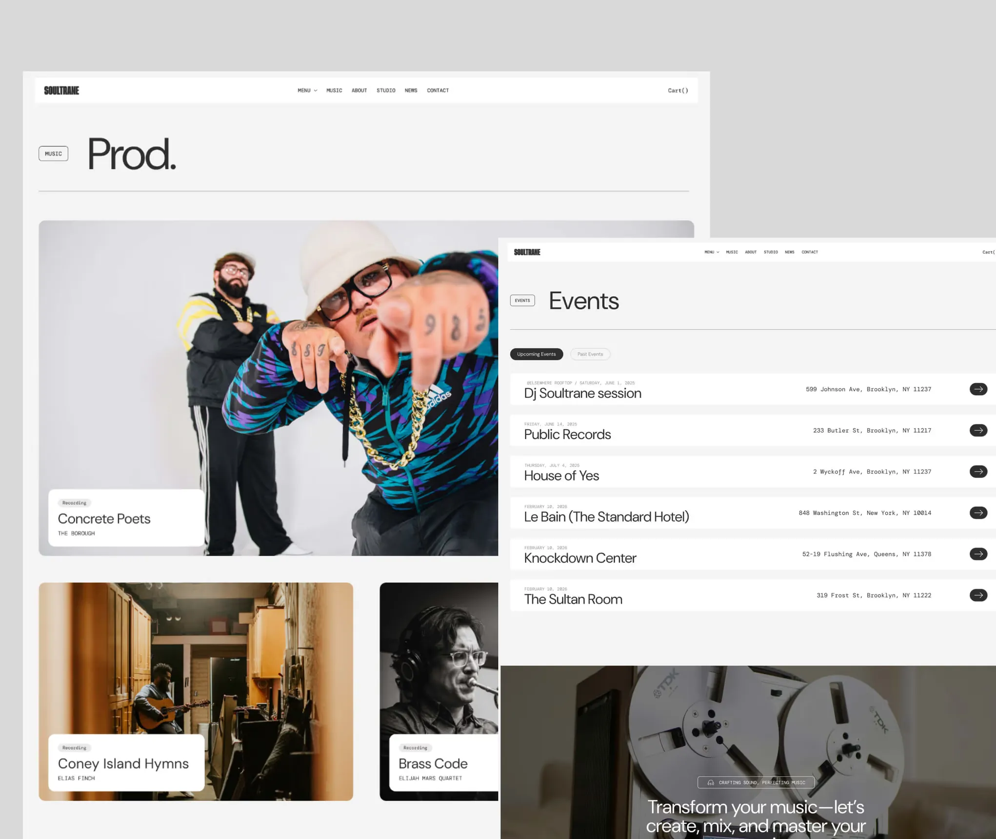 Pages des productions et des événements du site Soultrane